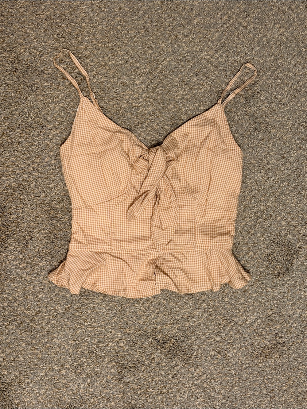 Tie-Front Gingham Cami Top in Beige